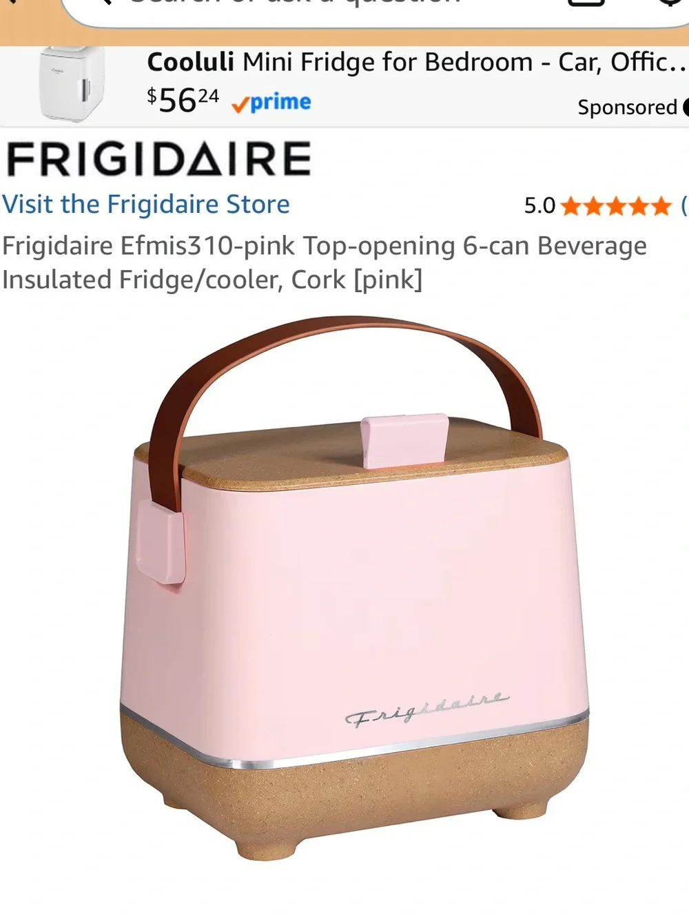 Pink Cork 6-Can Insulated Mini Fridge - Portable Beverage Cooler
